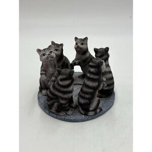 2002 Continental Creations True Friends Play Candle Holder Gray Striped Cats